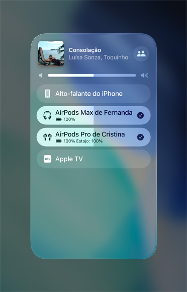Tela do AirPlay no iPhone mostrando como compartilhar facilmente áudio entre dois pares de AirPods