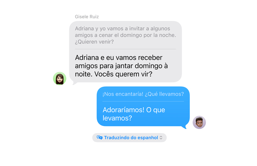 App Mensagens mostrando a Tradução ao Vivo