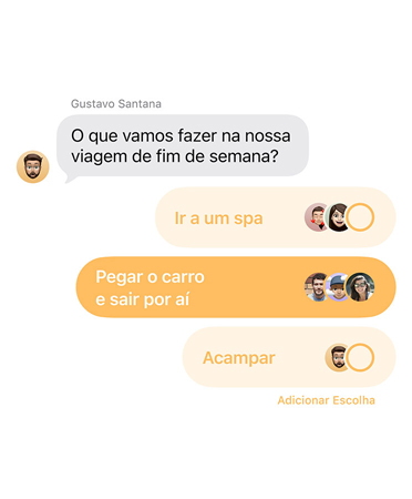 Close do novo recurso de enquetes no Mensagens com as pessoas do chat votando para escolher o destino da viagem de fim de semana