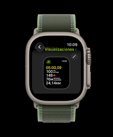 Apple Watch Ultra 3, color natural, caja de titanio, Visualizaciones de Entrenamiento, correa Trail, azul/azul brillante