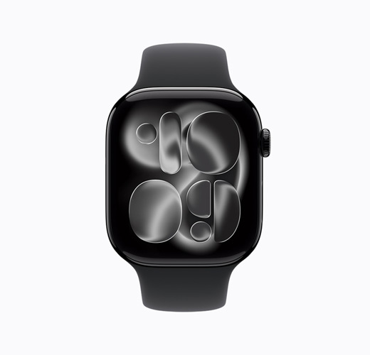 Apple Watch Series 11, gagatsvart farge, fra siden.