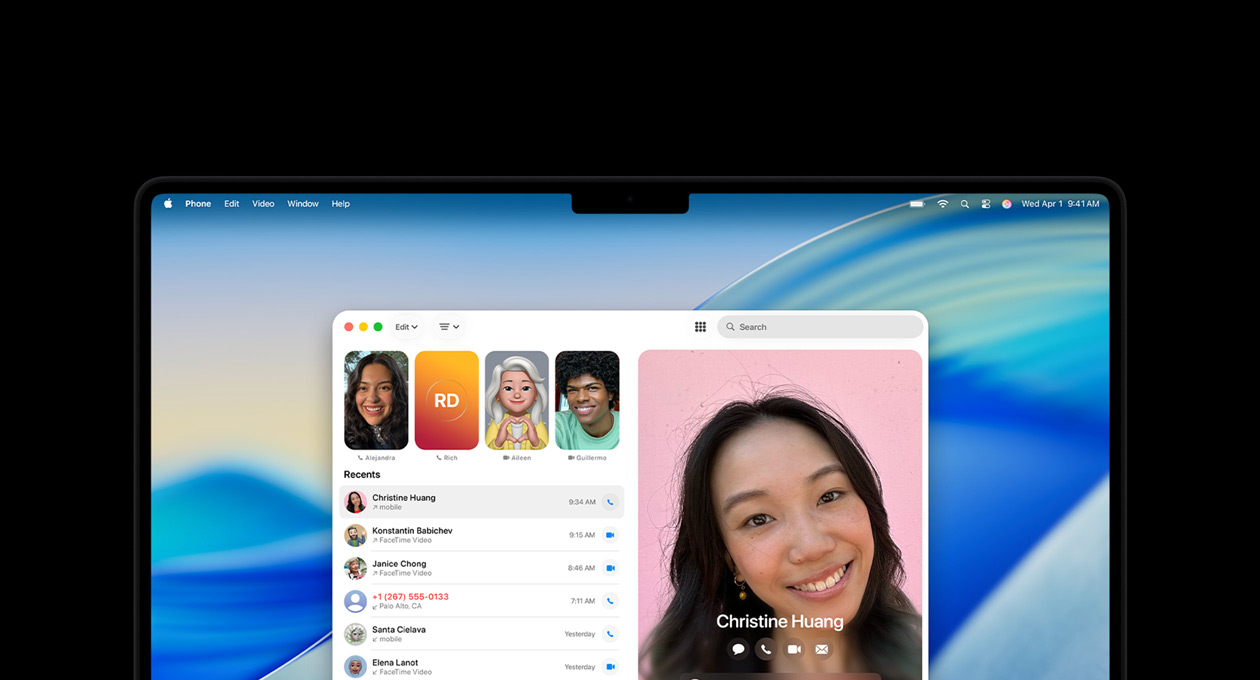 Schermo del MacBook Pro che mostra l’app Telefono.