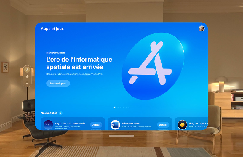 Interface de l’Apple Store affichée dans l’Apple Vision Pro