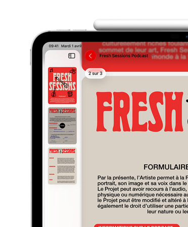 Un iPad, orientation paysage, un Apple Pencil fixé de façon magnétique à son sommet, le côté supérieur gauche de l’écran affiche un PDF dans l’app Aperçu