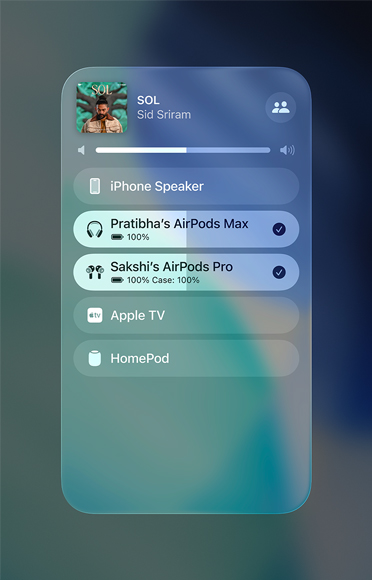 AirPlay screen on iPhone showing how to easily share an audio stream between two sets of AirPods