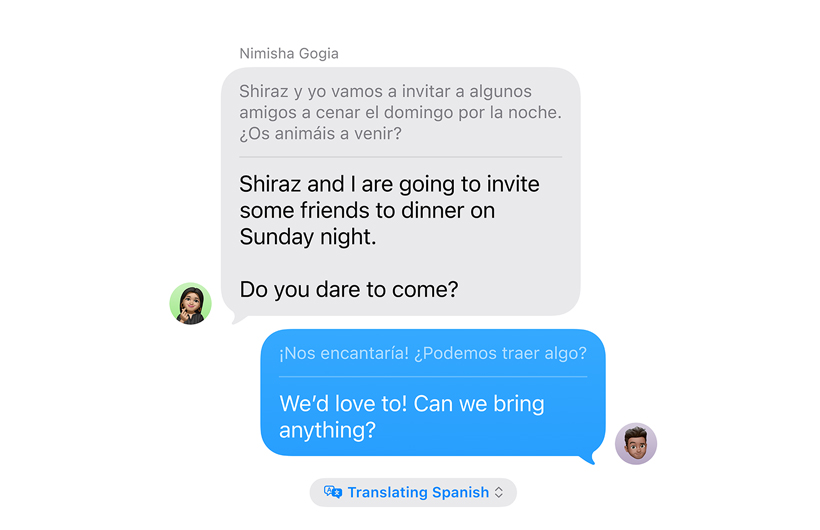 Messages app showing Live Translation