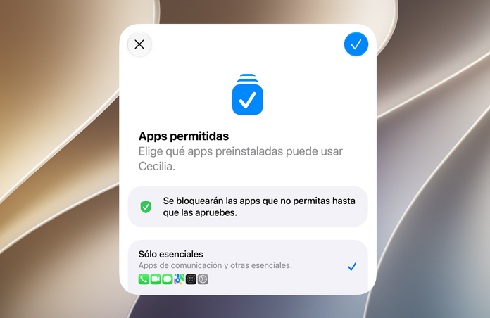 Pantalla del Asistente de Configuración que muestra cómo un padre o tutor puede revisar y aprobar las apps en una Cuenta para Menores.