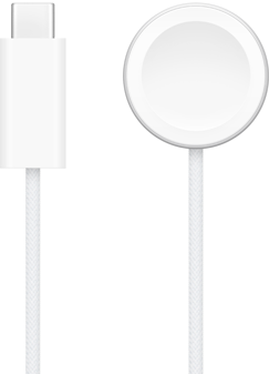 USB‑C lādētājs līdzās Apple Watch magnētiskajai ātrās uzlādes ierīcei