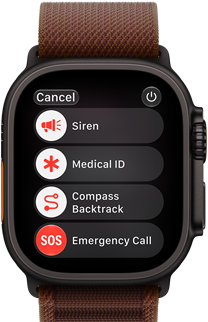 Apple Watch Ultra 4, titāna ietvars, melns, satelīta savienojums, labais sāns, Digital Crown, paaugstināta sānu poga, Alpine Loop siksniņa, Burgundijas sarkana