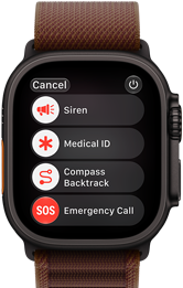 Apple Watch Ultra 4, carcasă din titan, culoare Negru, partea exterioară dreaptă, Digital Crown, buton lateral reliefat, brățară Alpină, culoare Roșu burgund