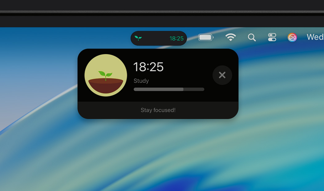 MacBook Pro, Live Activity notification shows Forest app