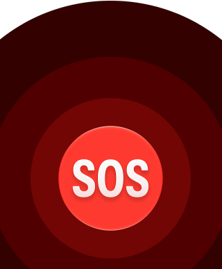 Ikona SOS, sústredné červené kruhy s bielym nápisom SOS uprostred