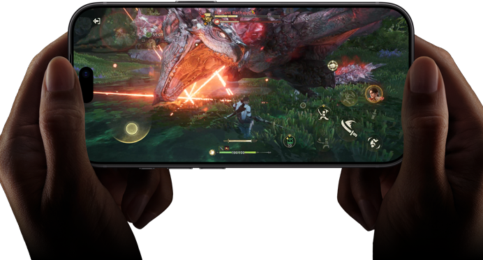 iPhone 18 Pro, вид спереду, демонстрація можливостей чипа A20 Pro зі сценою відеогри Monster Hunter Outlanders