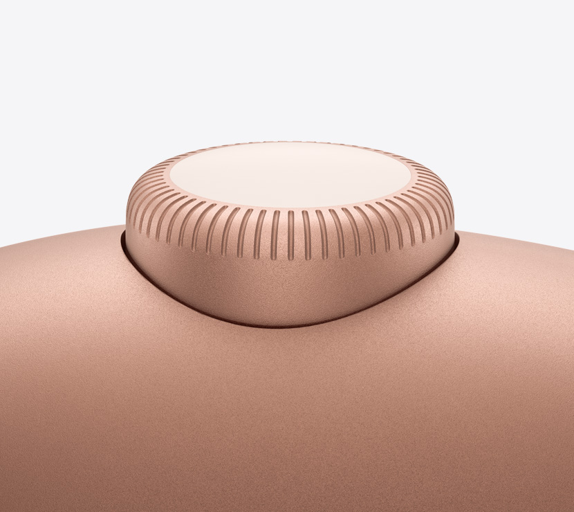 AirPods Max 2 headphones, orange color, detail of Digital Crown