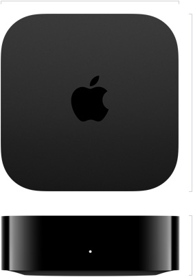 Apple TV 4K, parte superior, logo de Apple al centro, parte frontal, luz de estado