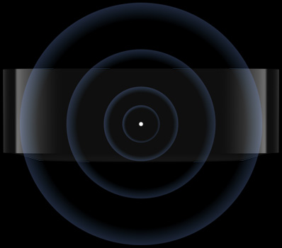 Apple TV 4K, front exterior, voice waves moving inward toward status light