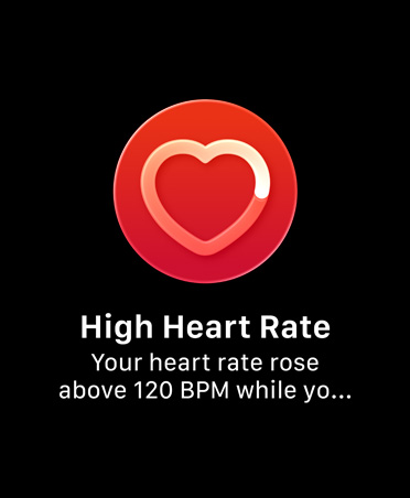 High heart rate notification, white heart icon outline in red circle