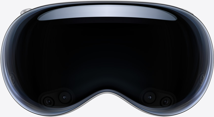 Apple Vision Pro, front, black color, Digital Crown in top left corner