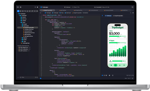MacBook Pro에서 Xcode 앱을 사용 중인 모습
