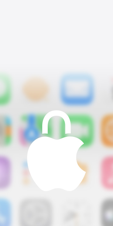 Apple privacy logo with a lock icon, white on a blurred background home screen apps