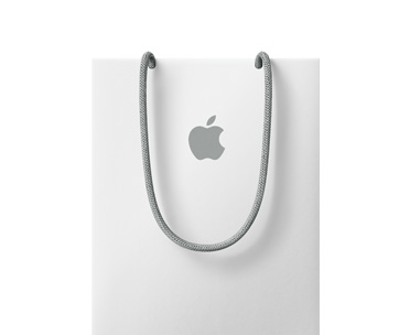 Bolsa blanca de Apple, asas grises, logo de Apple gris en el centro 