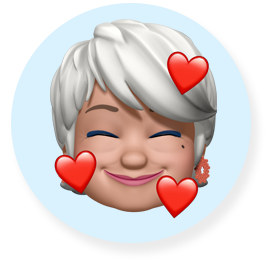Memoji souriant - une femme âgée aux cheveux courts blancs