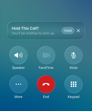 Telefona aplikācija, kurā redzama gaidīšanas palīga funkcija darbībā