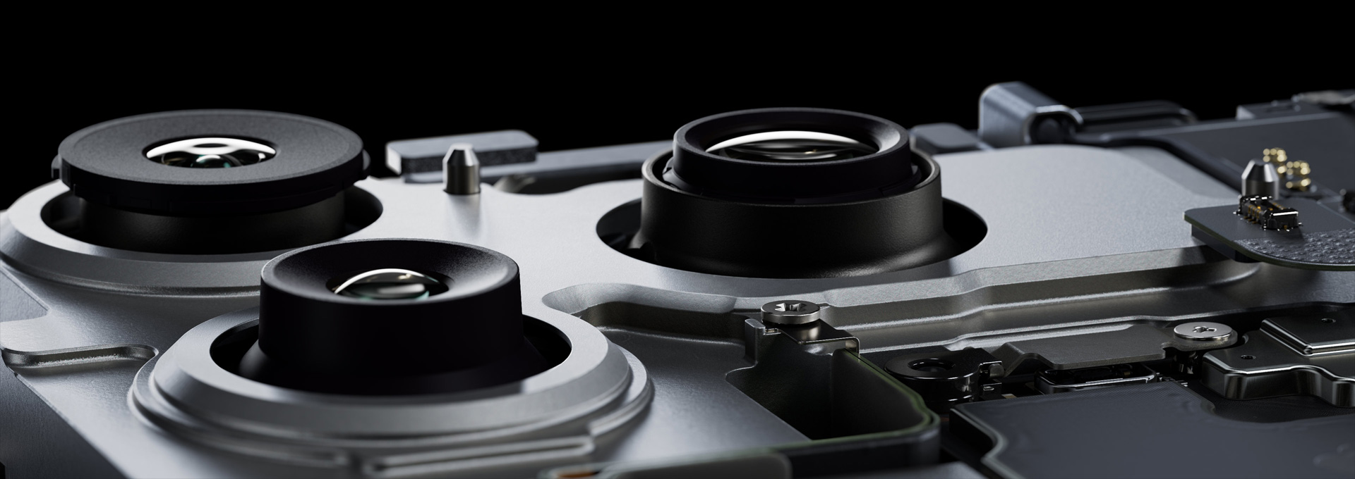 iPhone 17 Pro, indvendigt, 48 MP Pro Fusion-kamerasystem, 48 MP Fusion-hovedkamera, 48 MP Fusion-ultravidvinkelkamera, 48 MP Fusion-telekamera