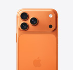 iPhone 17 Pro i kosmisk orange vist bagfra, Pro Fusion-kamerasystem øverst