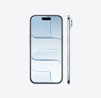 iPhone Air i himmelblå vist forfra, Dynamic Island øverst i midten. Vist fra siden, meget tynd profil, sideknap, knappen Kamerabetjening