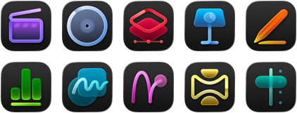 Apple Creator Studio apps, Final Cut Pro, Logic Pro, Pixelmator Pro, Keynote, Pages, Numbers, Freeform, Motion, Compressor, MainStage