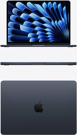 Front and top view of MacBook Air in Midnight colour