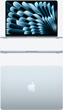 Front and top view of MacBook Air in Sky Blue colour