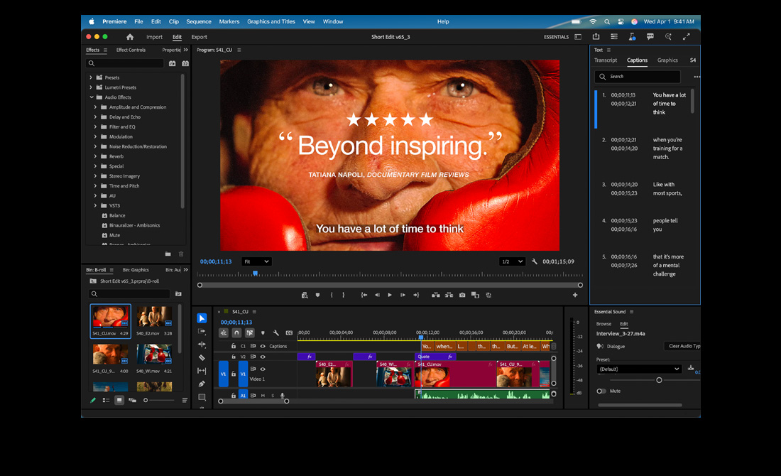 MacBook Pro abierta que muestra la edición de un video en Adobe Premiere