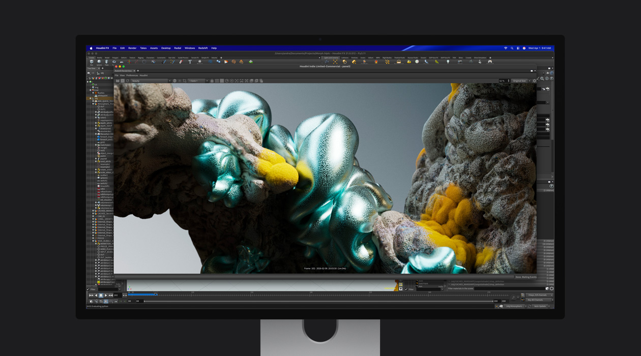 Imagen de un archivo de animación en el monitor Studio Display XDR